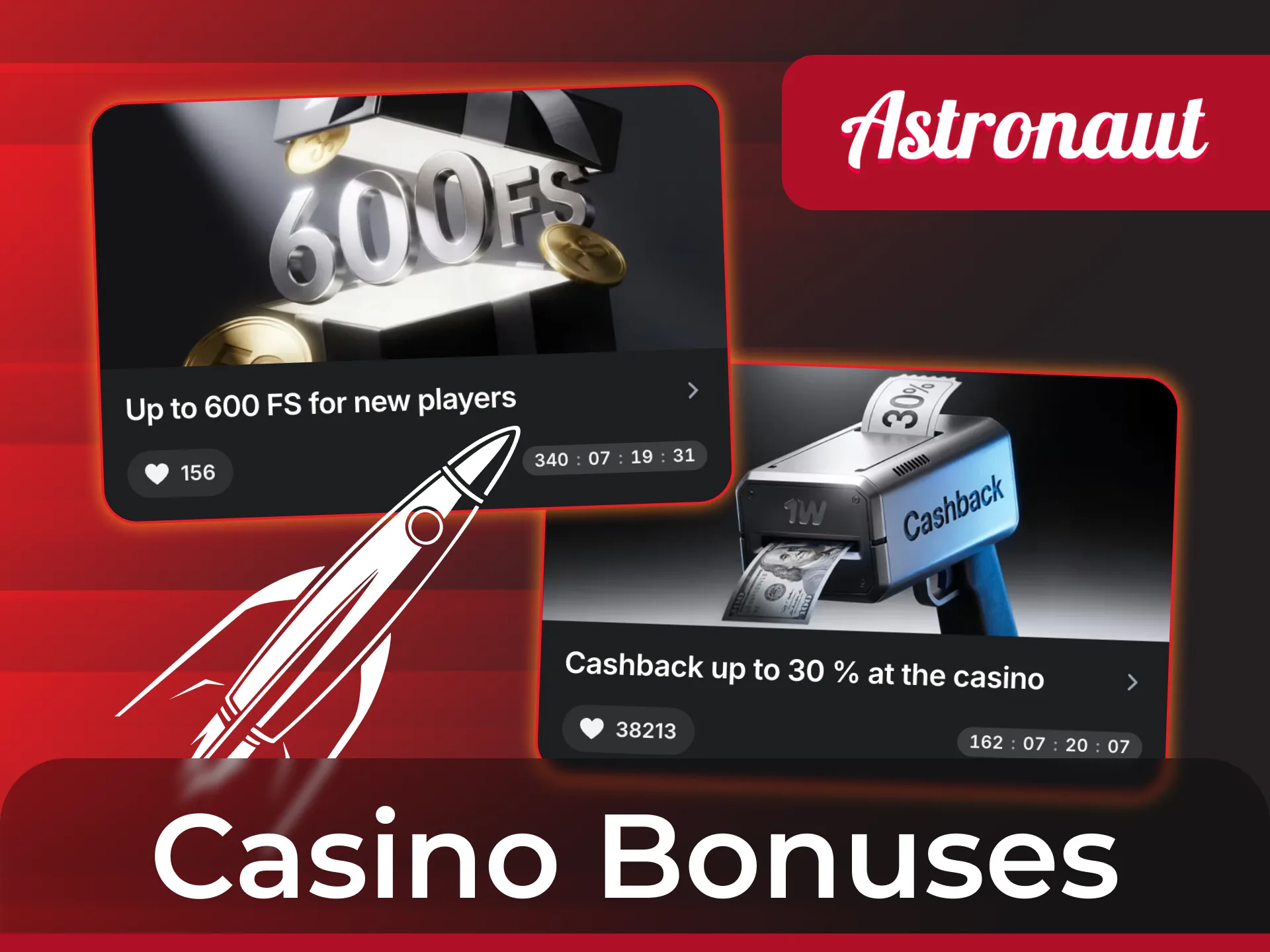 Take advantage of generous casino bonuses for Astronaut game.