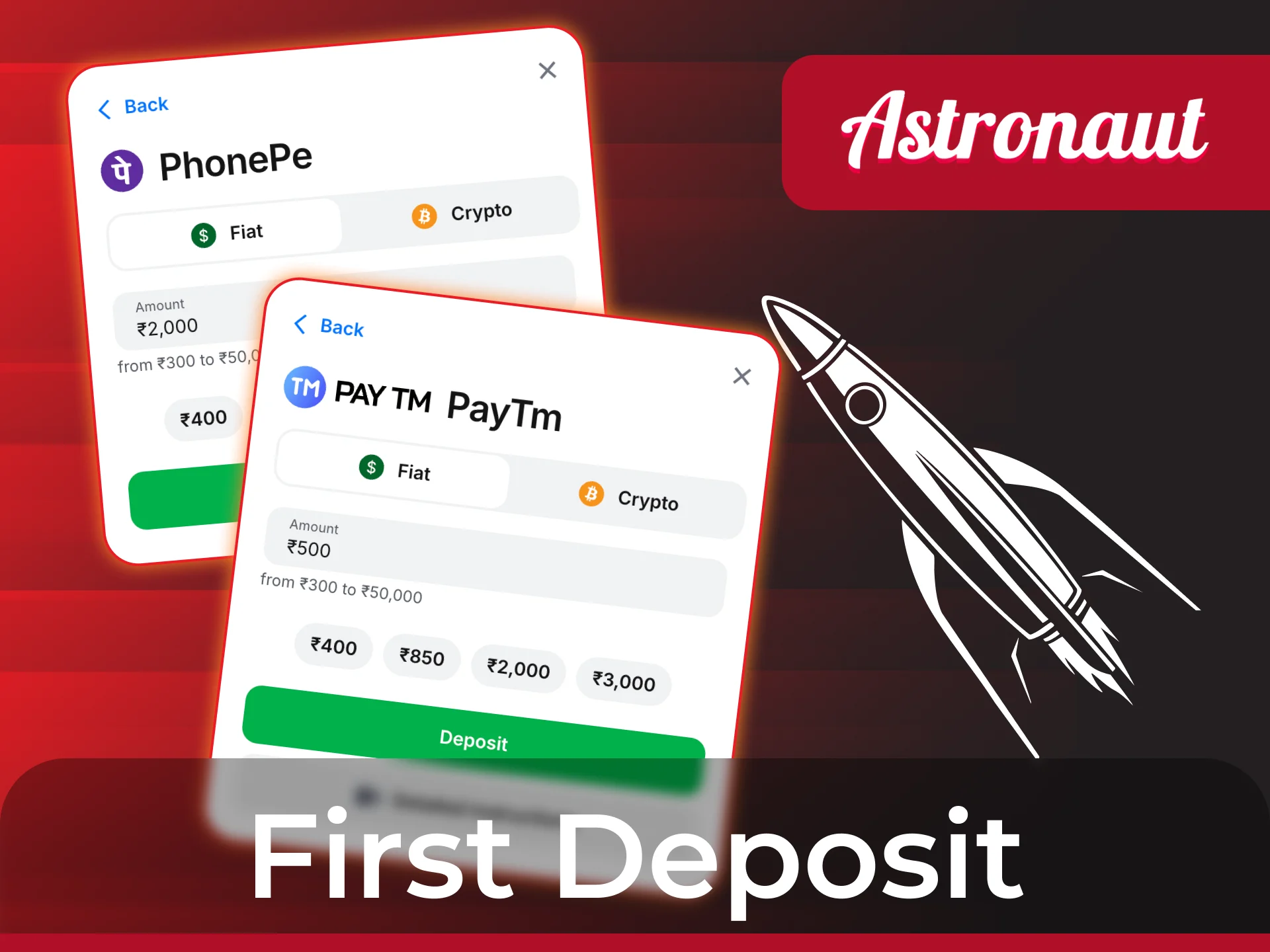 Make your first deposit to start playing Astronaut crash game.