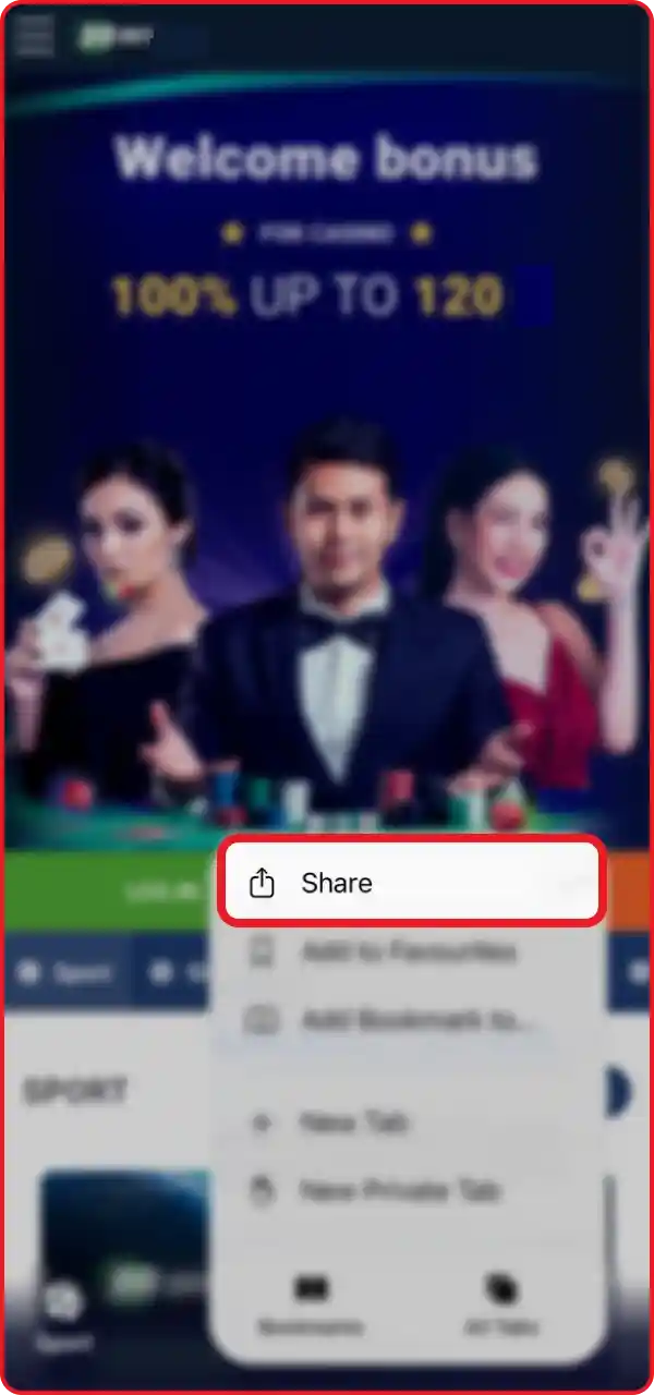 Choose the Share option in the menu of your browser.